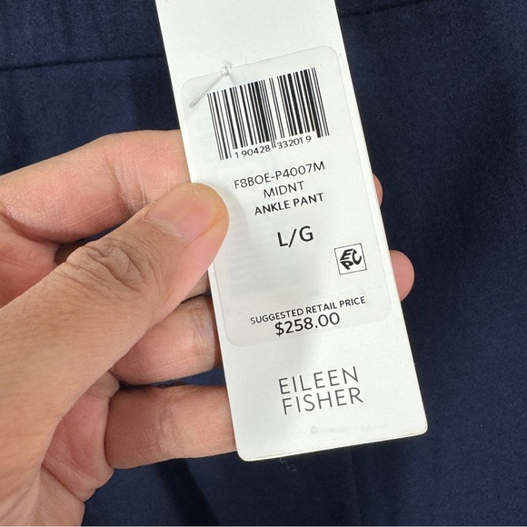 Eileen Fisher Navy Wool Ankle Pants Size L Pull On Stretch Workwear Minimal - Picture 7 of 14